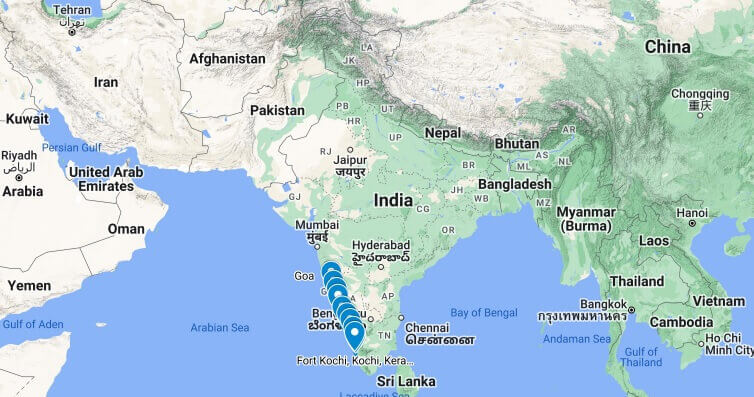 South India West Coast Ride Route Map