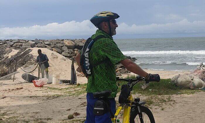 Cycling to Marari Beach on e-Bikes