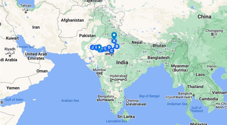 Golden Triangle and Rajasthan eBike Tour Route Map